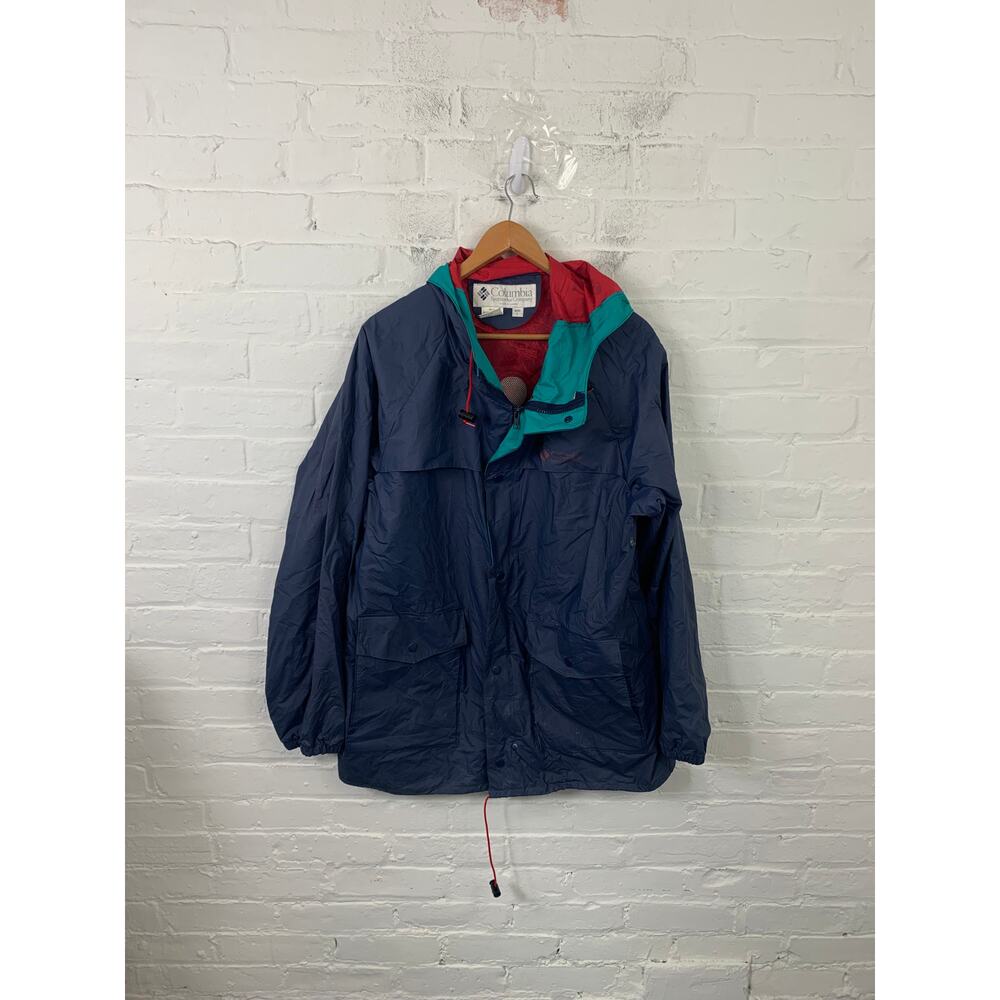 Columbia Oversized Full Zip Windbreaker Jacket Long Sleeve Navy Blue Size Large